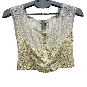 SHEIN Cream Floral Lace Blouse Crop Top